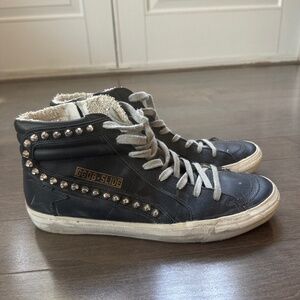 Golden Goose Slide Distressed Studded Sneakers
